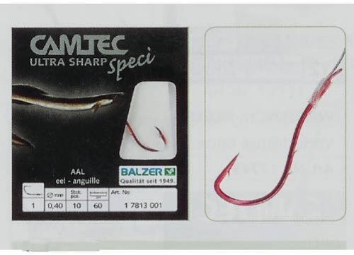 Balzer Camtec Aalhaken 60cm rot - 10 gebundene Angelhaken, Hakengröße/Schnurdurchmesser:Gr. 2/0.35mm