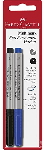 Faber-Castell 151498 - Marker MULTIMARK non-permanent, Stärke: F, 2er Packung, blau und schwarz
