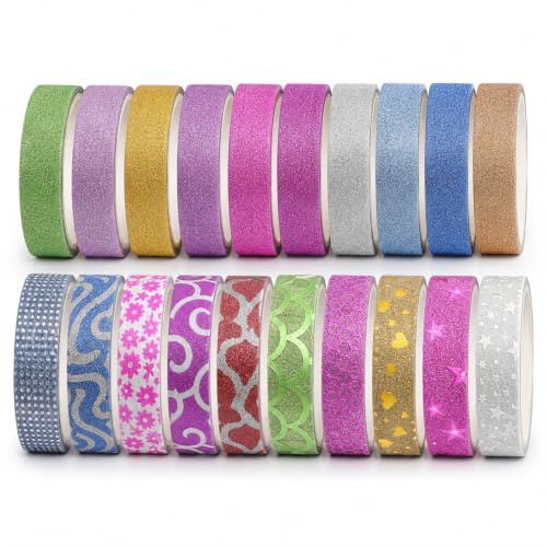 20 Rolls Glitter Washi Tape Set for Diy Crafts, Scrapbooking and Journaling