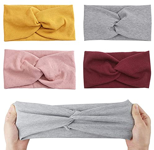 4 Stück Stirnband Damen Mädchen Haarband Elastisch Breites Haarreif Sport Headwrap Baumwollkreuz Yoga Haarschmuck