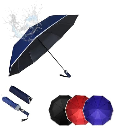 Kingmate Sturmfester Regenschirm mit Automatik–Tragbarer Taschenschirm, 10 Rippen, 104 cm, Leicht und Wasserabweisend, Ideal für Damen und Herren, Faltbar und Kompakt für Reisen-Blau