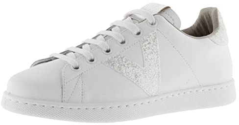 Victoria Baskets Tenis Cuir & Pièces Pailletées & Imprimé Animal 1125188 pour Femme Blanco 39