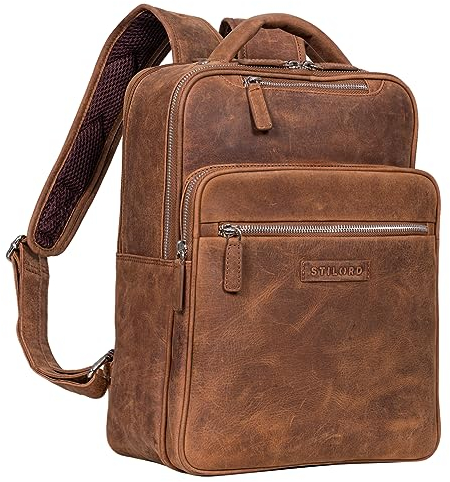 STILORD 'Kaya' Moderner Lederrucksack Damen mit Laptop-Fach 15,6 Zoll Elegant für Arbeit, Office und Reise Rucksack Notebook Vintage Business-Rucksack, Farbe:samari - braun