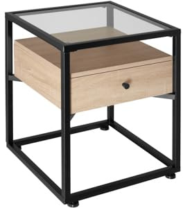 tectake® Mesita de Noche Multifuncional de Estilo Industrial con Cajón Práctico, Mesitas de Noche, Mesa Auxiliar Sofa Decoracion Hogar - 45 x 43 x 54,5 cm Madera Industrial Clara, Roble Sonoma