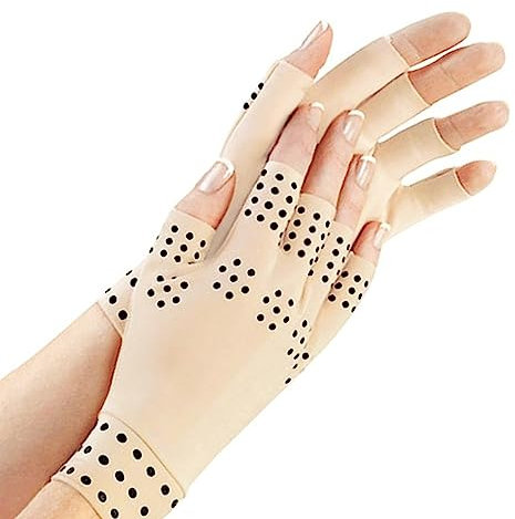 LHKJ 1 Paar Arthrose Handschuhe, Kompressionshandschuhe für Schmerzlinderung, Arthritis Handschuhe Fingerlose Handschuhe für Schmerzlinderung, Gaming Tippen(Beige)