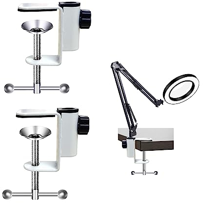 C Morsetto Clamps, Clip a I per Lampade Braccio Lungo da Scrivania e Letto, Morsetti a C, Staffe Sbalzo, Metallo, Basi Bottoni di Fissaggio Sfera (2 Pezzi, Bianco)