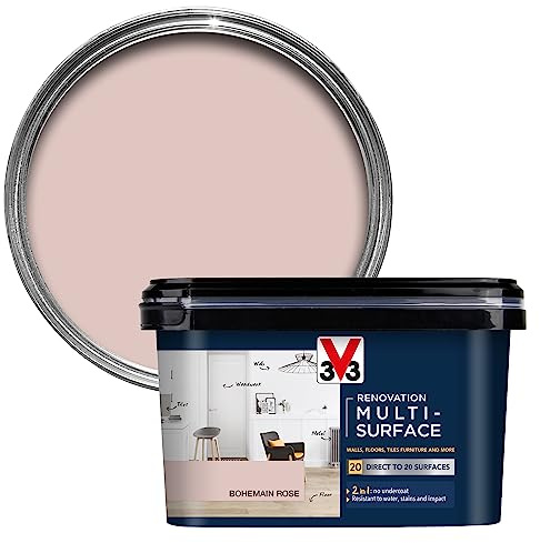 V33 Renovation Multi-Surface Paint - No Undercoat Needed - Over 20 Surfaces - Resistance To Water Stains & Impact - High Coverage - Bohemian Rose Satin 2 Litres
