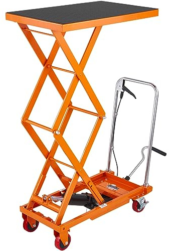 VEVOR Carrello Elevatore Idraulico, Capacità 150kg, Altezza di Sollevamento 275-1270 mm, Piattaforma Elevatore Manuale a Forbice Doppia con 4 Ruote Cuscinetto Antiscivolo, Carrello Idraulico a Forbice