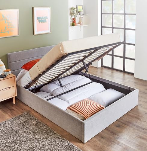 Home Treats King Size Bed With Storage | Ottoman King Bed Frame | Upholstered Grey Storage Bed (150 x 200 cm, No Mattress)