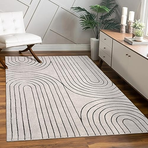 Paco Home Teppich Wohnzimmer Schlafzimmer Moderner Kurzflor glänzendes Palmen-Muster Florales Design Geometrisch Hoch-Tief-Effekt 3D, Grösse:120x160 cm, Farbe:Grau 3