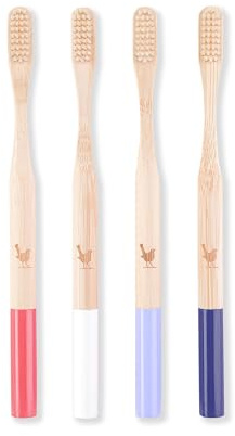 Native Birds Bamboo Toothbrush with Medium Bio-Based Bristles, Set of 4