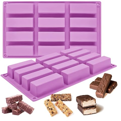 MARUKO 2Pcs Rectangle Silicone Mould, Christmas Thanksgiving,Homemade,Chocolate Bar Moulds, Cereal Bars Baking Mould for Chocolate Truffles Bread Brownie Cornbread Cheesecake Butter Mold (Purple)