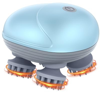 ORIA Elektrisches Kopfmassagegerät, Tragbar Elektrisches Handmassagegerät für Katzen Hunde, 4 Knetmassageköpfe, USB Aufladbar, 3 Modi, IPX6 Wasserdicht - Blau