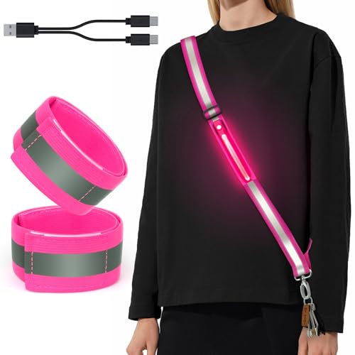 ocuvaep Lauflicht Joggen mit Reflektoren Gürtel, LED Lauflampe USB Aufladbar Verstellbar Nacht Sicherheitslicht Laufgürtel, LED Reflektierende Gürtelschärpe für Joggen Laufen Running Outdoor Sports