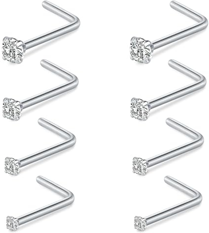 AceFun Piercing Naso,8 pezzi 20G piercing naso bullone connettore acciaio inox forma L naso diamante piccolo connettore per donne uomini cavatappi anelli naso piercing naso bullone vite