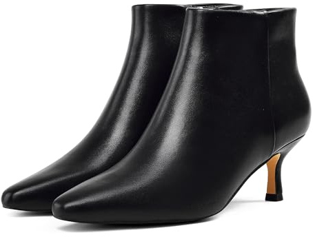 GENSHUO Women's Pointed Toe Kitten Ankle Booties 2.5 Inch low heel Fall Winter Short Boots with Side Zipper for Work Party or Everyday Elegance