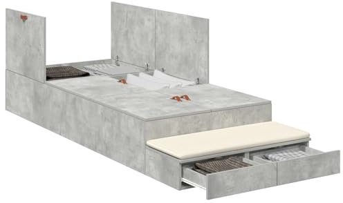 vidaXL Stauraumbettgestell Beton grau 75X190 cm Holzwerkstoff Stylisches