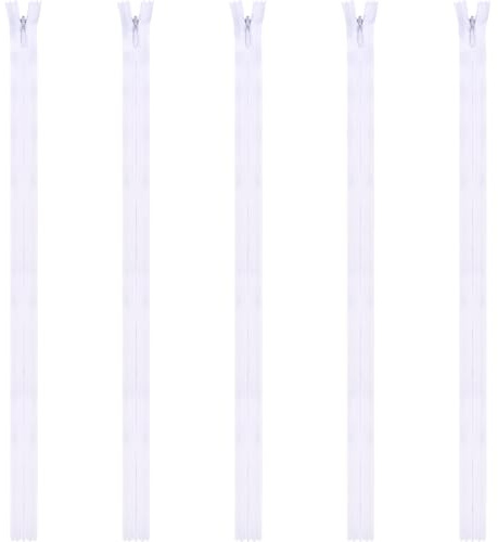 DOITEM 5pcs 45cm/18 Inch Invisible Multicolor Nylon Coil Zippers for Sewing and Crafts, White