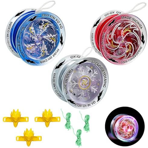 Lot de 3 yoyo lumineux avec changement de couleur, yoyo réactif pour débutants, enfants et adultes, avec cordes et doigtiers, idéal pour le plaisir en intérieur et en extérieur