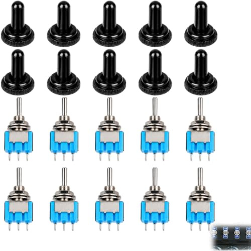 10 Interruptores de Palanca MTS-203 DPDT, CA 125V 6A, 3 Posiciones,Encendido/Apagado/Encendido, 6 Pines con Tapas Impermeables,para Vehículos, Proyectos de Electrónica y Aplicaciones Exteriores