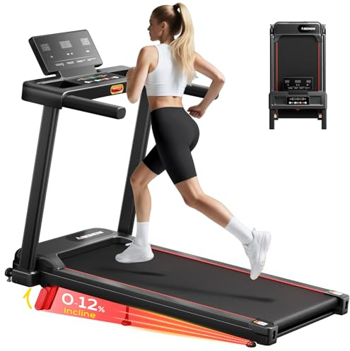 Abonow Tapis de Marche Inclinable 12% – Vitesse 1,0–10 km/h, Moteur Silencieux 3.0 CH, Tapis Roulant Pliable Compact avec Rampe, 3-en-1 Marche/Jogging/Bureau, Charge Max. 136 kg