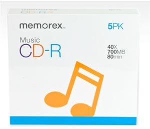 Memorex 40x Write-Once CD-R For Audio - 5 Pack, Jewel Cases