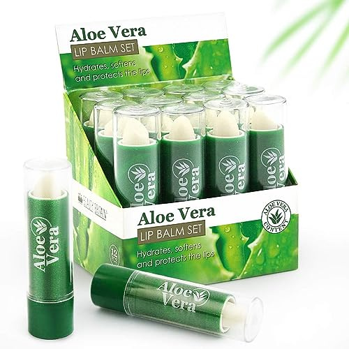 Juego de 72 bálsamos labiales Aloe Vera de larga duración hidratante cuidado labial unisex tamaño completo caja de exhibición Reino Unido, bálsamo labial al por mayor