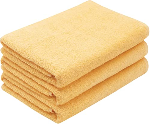 ZOLLNER 3er Set Duschtücher in 70x140 cm - besonders weiche und saugstarke Handtücher in gelb - mit praktischem Aufhänger - waschbar bis 95°C - Baumwolle - Hotelqualität