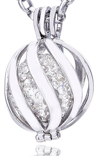Morella Catenina Donna Angelo Custode in Acciaio Inox 70 cm con Ciondolo Spirale e Sfera zirconi Bianchi Ø 16 mm in Sacchetto di Velluto