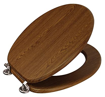 Showerdrape Oxford Walnut Wood Toilet Seat, Toilet Seat with Adjustable Chrome Hinges, Standard Wooden Includes Fixtures and Fittings.
