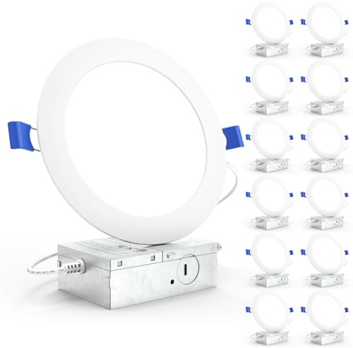 Sunco 12 Pack Recessed Lighting 6 Inch LED, Canless Ceiling Lights Slim with Junction Box, 1200 LM, 14W (100W Equivalent), 6000K Daylight Deluxe, Dimmable, Wafer Thin, 50000 Lifetime Hours ETL.