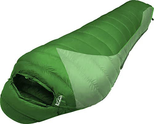 Norskskin Leichter Schlafsack 4 Jahreszeiten 0°C bis -23°C - Mumienschlafsack extra lang (230 x 82 cm) - wasserabweisender Schlafsack Outdoor mit Kopfkissenfach (Links)