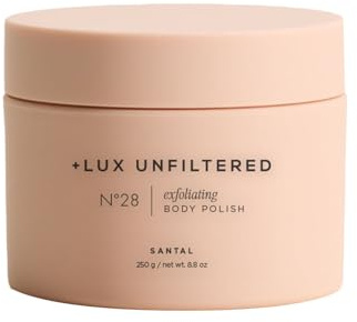 + Lux Unfiltered N°28 Exfoliating Body Polish in Santal - Exfoliating Body Scrub with Shea Butter, Passion Fruit Oil, & Vitamin E - Hydrating & Moisturizing Sugar Scrub - Vegan & Cruelty Free