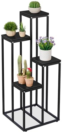 Relaxdays Blumentreppe, 4 Ablagen, HxBxT: 100 x 40 x 40 cm, platzsparend, Stahl und MDF, Design Blumenetagere, schwarz