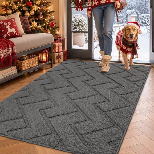 Biscpro Door Mat 90x150cm, Indoor DoorMat Washable, Doormat Indoor Dirt Trapper Non-slip, Absorbent Inside Entrance Rug Floor Mat for Entryway, Patio, Garden, laundry Room,Pets - Grey