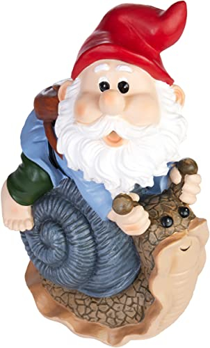 BRUBAKER Nain de Jardin sur Coquille d'Escargot - Nain avec Escargot Joyeux - Figurine de Jardin - Drôle Décoration Résistante aux Intempéries pour Extérieur Jardin et Camping - 24 cm