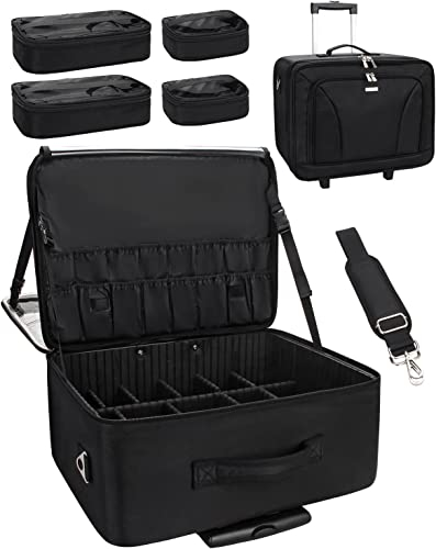 Relavel 17.7 Extra Große Kosmetische Organizer Trolley Professionelle Kosmetikkoffer Reise Make-up Künstler Tasche Tragbare Make-up Box Damen Kunst Versorgungs Schminktasche mit Justierbarem Teiler