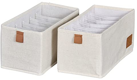 LOVE !T STORE !T 679615 Organizador de Cajones de 2 Piezas, Sistema de Organización para El Armario de Tela, Juego de 2 Unidades con 6 Compartimentos Cada Uno, Beige, 30cm x 15cm x 15cm