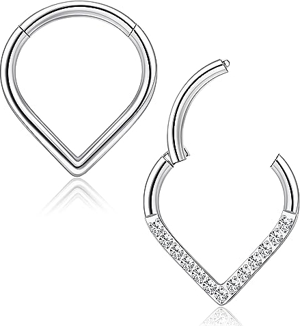 Adramata G23 Titan Helix Piercings für Damen Herren Titan Septum Piercing 16G V-förmige nasenpiercing Ring Hypoallergen CZ Knorpel Helix Tragus Ohrringe Ohrpiercing Titan Nasenring Piercing