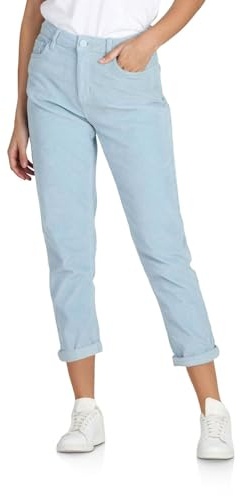 DENIMFY Pantaloni in velluto a coste da donna Mom Fit a vita alta, gamba dritta, stretch DFLisa pantaloni in velluto a coste con cerniera, tasche in tinta unita, grigio, rosa, blu, beige, verde, S, M