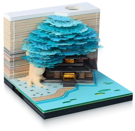 Creechwa 3D Memo Notizblock Abreißen mit Beleuchtung & Stifthalter, 2024 Kreativer Geschenk, 3D Artsy Memo Pads Zettelblock Post Notes für Büro Lesezimmer (Baum)