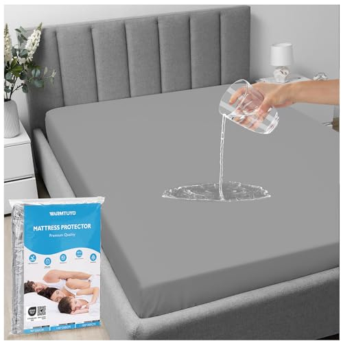 WARMTUYO Matratzenschoner 180 x 200cm, Wasserdichter Matratzenschoner Spannbettlaken Atmungsaktiv Inkontinenzunterlage Waschbar, Nässeschutz Bettlaken Matratzenschoner für Alle Jahreszeiten (Grau)
