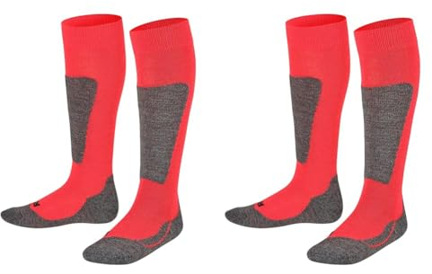 FALKE Unisex Kinder Skisocken Active Ski K KH Wolle Warm Dick 1 Paar, Rot (Fire 8150), 31-34 (Packung mit 2)