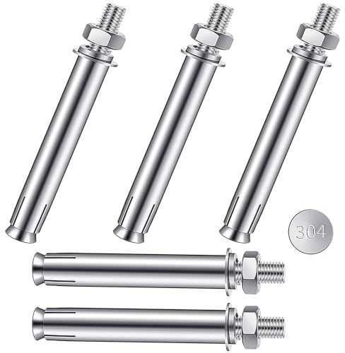 Lot de 5 vis d'ancrage M10 x 100 mm en acier inoxydable pour charges lourdes Vis d'expansion pour la construction murale