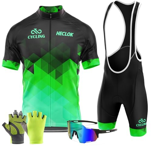 Traje Ciclismo Hombre, Ropa Ciclismo Hombre Culote Bicicleta Hombre Equipacion Ciclismo Jersey + Pantalones Cortos y Babero MTB TranspirableAcolchado para Ciclismo＋Guantes y Gafas (TYP-2,XXL)