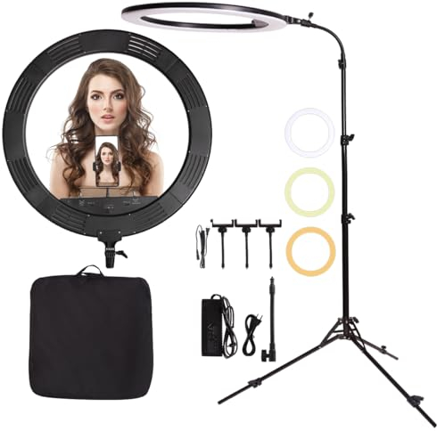 GSKAIWEN Grand Anneau Lumineux 25 75W avec Support Rétractile Flexible Support de Portable Lumière LED Bicolore pour Maquillage Selfie Youtube Soucils Tatouage Cils Beauté Extension de Cils