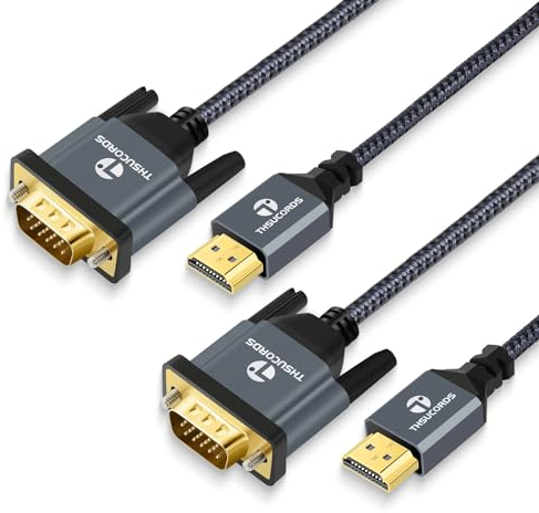 Thsucords Cavo HDMI a VGA da 1M 2 Pezzi, Placcato oro Adattatore da HDMI a VGA (Maschio a Maschio) per Computer, Desktop, Laptop, PC, Monitor, Proiettore