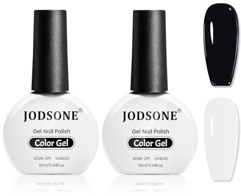 JODSONE Set di 2 smalti per unghie da 10 ml, in gel bianco e nero, Soak-Off-LED UV per manicure tutto l'anno