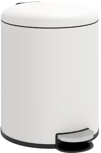 HOMCOM Bidone Immondizia a Pedale da 5L con Coperchio a Chiusura Morbida, Cestino Rifiuti in Metallo e PP, 26.5x21x28 cm, Bianco Crema