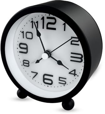 Gentpovth Wecker Analog Leise Ohne Ticken, Metall Schwarz Groß Zahlen, Lautlos Nachttisch Tischuhr, Quarz-Uhrwerk Sweep, Batteriebetrieben Tragbarer Wecker für Schlafzimmer Wohnbereich Büro Reisen